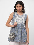 Women Cotton Relaxed Fit Round Neck Embroidered Ethnic Top