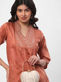 Women Polyester Blend Embroidered Kurta And Pants Set
