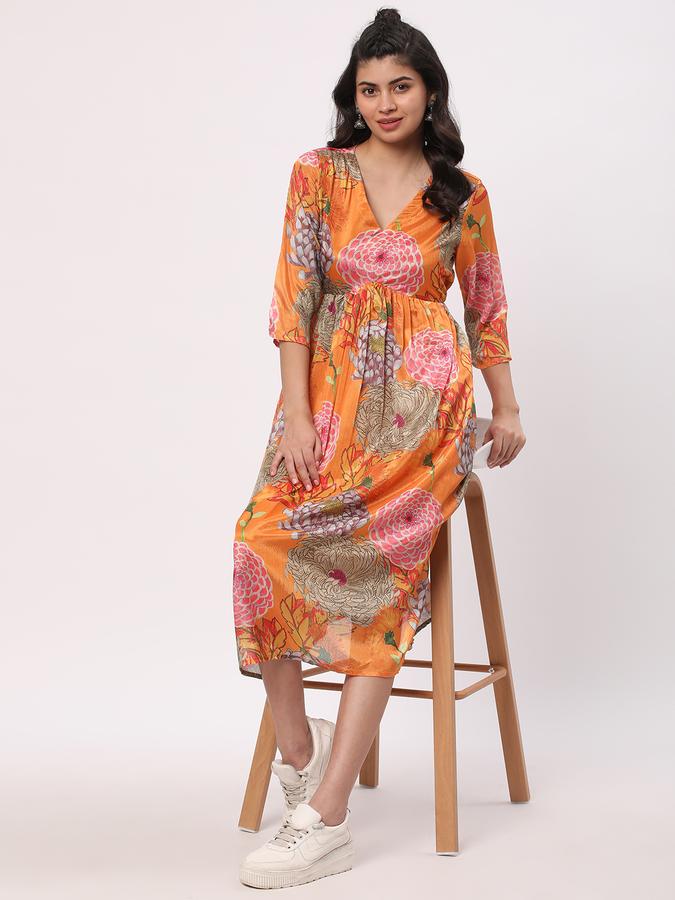 Women Poly Blend Regular Fit V Neck Printed Kurta