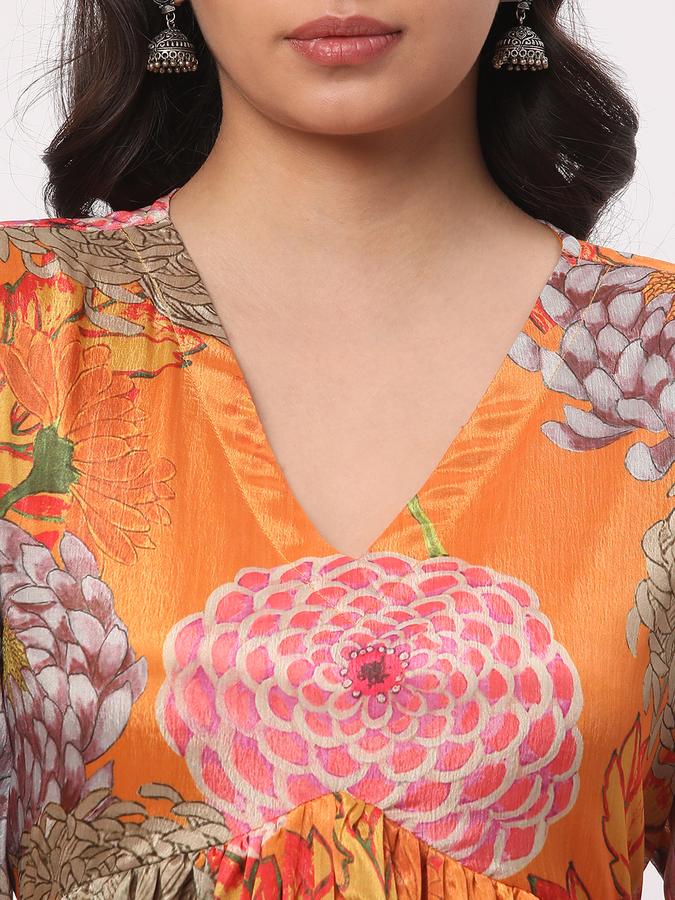 Women Poly Blend Regular Fit V Neck Printed Kurta